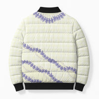 Hawaii Honohono Palaka Motifs Bomber Puffer Jacket Hawaiian Orchid Lei
