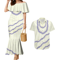 Hawaii Honohono Palaka Motifs Couples Matching Mermaid Dress and Hawaiian Shirt Hawaiian Orchid Lei LT14 Cream - Polynesian Pride