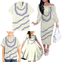Hawaii Honohono Palaka Motifs Family Matching Off The Shoulder Long Sleeve Dress and Hawaiian Shirt Hawaiian Orchid Lei LT14 - Polynesian Pride