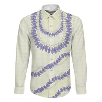 Hawaii Honohono Palaka Motifs Family Matching Off The Shoulder Long Sleeve Dress and Hawaiian Shirt Hawaiian Orchid Lei LT14 Dad's Shirt - Long Sleeve Cream - Polynesian Pride