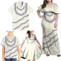 Hawaii Honohono Palaka Motifs Family Matching Off Shoulder Maxi Dress and Hawaiian Shirt Hawaiian Orchid Lei LT14 - Polynesian Pride