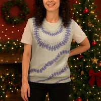 Hawaii Honohono Palaka Motifs Christmas Knitted V-Neck Vest Hawaiian Orchid Lei