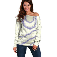 Hawaii Honohono Palaka Motifs Off Shoulder Sweater Hawaiian Orchid Lei