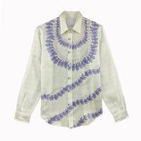 Hawaii Honohono Palaka Motifs Women Casual Shirt Hawaiian Orchid Lei LT14 - Polynesian Pride