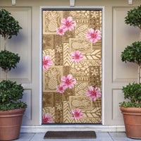 Beige Hawaii Hibiscus With Tropical Flowers Motifs Door Cover LT14 Beige - Polynesian Pride
