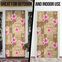 Beige Hawaii Hibiscus With Tropical Flowers Motifs Door Cover LT14 - Polynesian Pride