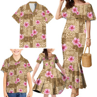 Beige Hawaii Hibiscus With Tropical Flowers Motifs Family Matching Mermaid Dress and Hawaiian Shirt LT14 - Polynesian Pride