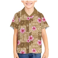 Beige Hawaii Hibiscus With Tropical Flowers Motifs Family Matching Mermaid Dress and Hawaiian Shirt LT14 Son's Shirt Beige - Polynesian Pride