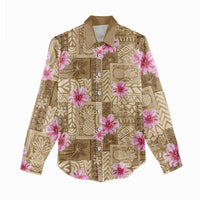 Beige Hawaii Hibiscus With Tropical Flowers Motifs Women Casual Shirt LT14 - Polynesian Pride