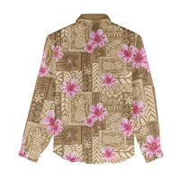 Beige Hawaii Hibiscus With Tropical Flowers Motifs Women Casual Shirt LT14 - Polynesian Pride