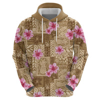 Beige Hawaii Hibiscus With Tropical Flowers Motifs Zip Hoodie LT14 - Polynesian Pride