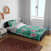 Cyan Hawaii Hibiscus With Tropical Flowers Motifs Bedding Set - Polynesian Pride