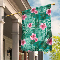 Cyan Hawaii Hibiscus With Tropical Flowers Motifs Garden Flag LT14 House Flag Cyan - Polynesian Pride