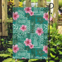Cyan Hawaii Hibiscus With Tropical Flowers Motifs Garden Flag LT14 Garden Flag Cyan - Polynesian Pride