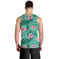 Cyan Hawaii Hibiscus With Tropical Flowers Motifs Men Tank Top LT14 - Polynesian Pride