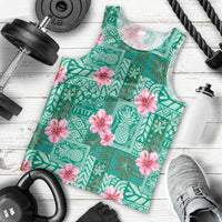 Cyan Hawaii Hibiscus With Tropical Flowers Motifs Men Tank Top LT14 - Polynesian Pride