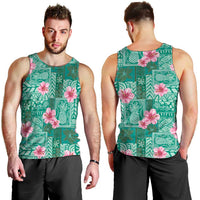 Cyan Hawaii Hibiscus With Tropical Flowers Motifs Men Tank Top LT14 - Polynesian Pride
