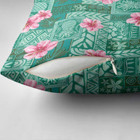 Cyan Hawaii Hibiscus With Tropical Flowers Motifs Pillow Cover LT14 - Polynesian Pride
