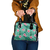 Cyan Hawaii Hibiscus With Tropical Flowers Motifs Shoulder Handbag LT14 One Size Cyan - Polynesian Pride