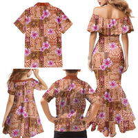 Orange Hawaii Hibiscus With Tropical Flowers Motifs Family Matching Mermaid Dress and Hawaiian Shirt LT14 - Polynesian Pride