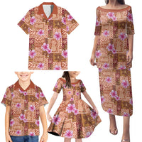 Orange Hawaii Hibiscus With Tropical Flowers Motifs Family Matching Puletasi and Hawaiian Shirt LT14 - Polynesian Pride