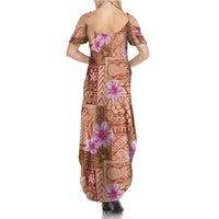 Orange Hawaii Hibiscus With Tropical Flowers Motifs Family Matching Summer Maxi Dress and Hawaiian Shirt LT14 - Polynesian Pride