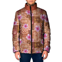 Orange Hawaii Hibiscus With Tropical Flowers Motifs Padded Jacket LT14 Men Orange - Polynesian Pride