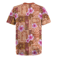 Orange Hawaii Hibiscus With Tropical Flowers Motifs Rugby Jersey LT14 - Polynesian Pride