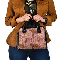 Orange Hawaii Hibiscus With Tropical Flowers Motifs Shoulder Handbag - Polynesian Pride