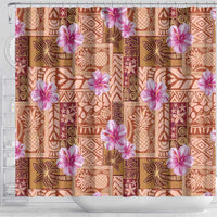 Orange Hawaii Hibiscus With Tropical Flowers Motifs Shower Curtain LT14 - Polynesian Pride