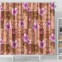 Orange Hawaii Hibiscus With Tropical Flowers Motifs Shower Curtain LT14 - Polynesian Pride