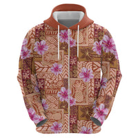 Orange Hawaii Hibiscus With Tropical Flowers Motifs Zip Hoodie LT14 - Polynesian Pride