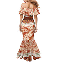Aloha Hawaii Mikioi Lei Family Matching Mermaid Dress and Hawaiian Shirt Beige Tropical Flower Pattern LT14 - Polynesian Pride