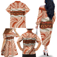 Aloha Hawaii Mikioi Lei Family Matching Off The Shoulder Long Sleeve Dress and Hawaiian Shirt Beige Tropical Flower Pattern LT14 - Polynesian Pride