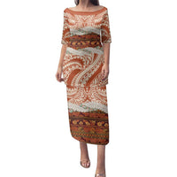 Aloha Hawaii Mikioi Lei Family Matching Puletasi and Hawaiian Shirt Beige Tropical Flower Pattern - Polynesian Pride