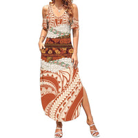 Aloha Hawaii Mikioi Lei Family Matching Summer Maxi Dress and Hawaiian Shirt Beige Tropical Flower Pattern - Polynesian Pride