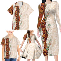 Aloha Hawaii Mikioi Lei Family Matching Long Sleeve Bodycon Dress and Hawaiian Shirt Cattail Red Tropical Flower Pattern LT14 - Polynesian Pride