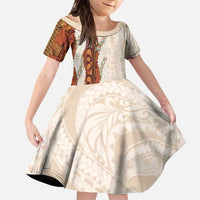 Aloha Hawaii Mikioi Lei Family Matching Mermaid Dress and Hawaiian Shirt Cattail Red Tropical Flower Pattern LT14 Daughter's Dress Cattail Red - Polynesian Pride