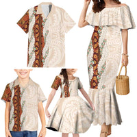 Aloha Hawaii Mikioi Lei Family Matching Mermaid Dress and Hawaiian Shirt Cattail Red Tropical Flower Pattern LT14 - Polynesian Pride