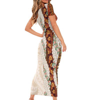 Aloha Hawaii Mikioi Lei Family Matching Short Sleeve Bodycon Dress and Hawaiian Shirt Cattail Red Tropical Flower Pattern LT14 - Polynesian Pride