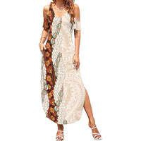 Aloha Hawaii Mikioi Lei Family Matching Summer Maxi Dress and Hawaiian Shirt Cattail Red Tropical Flower Pattern - Polynesian Pride