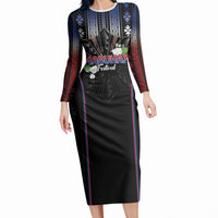 Mabuhay Philippines Festival Long Sleeve Bodycon Dress Filipino Map Sampaguita Igorot Pattern LT14 Long Dress Black - Polynesian Pride