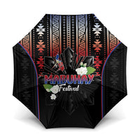 Mabuhay Philippines Festival Umbrella Filipino Map Sampaguita Igorot Pattern LT14 One Size Folded 11.42 inch Opened Diameter 37.4 inch Black - Polynesian Pride