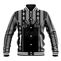 Mabuhay Philippines Festival Baseball Jacket Filipino Map Black White Igorot Pattern LT14 Unisex Black - Polynesian Pride