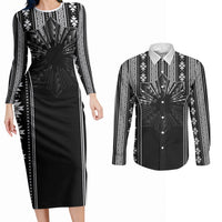 Mabuhay Philippines Festival Couples Matching Long Sleeve Bodycon Dress and Long Sleeve Button Shirt Filipino Map Black White Igorot Pattern LT14 Black - Polynesian Pride