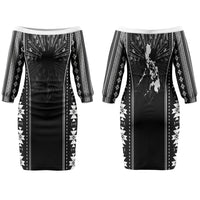 Mabuhay Philippines Festival Couples Matching Off The Shoulder Long Sleeve Dress and Hawaiian Shirt Filipino Map Black White Igorot Pattern LT14 - Polynesian Pride