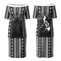 Mabuhay Philippines Festival Couples Matching Puletasi and Long Sleeve Button Shirt Filipino Map Black White Igorot Pattern LT14 - Polynesian Pride
