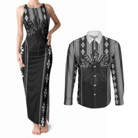 Mabuhay Philippines Festival Couples Matching Tank Maxi Dress and Long Sleeve Button Shirt Filipino Map Black White Igorot Pattern LT14 Black - Polynesian Pride