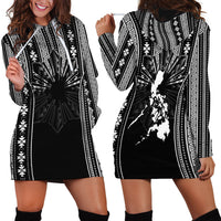 Mabuhay Philippines Festival Hoodie Dress Filipino Map Black White Igorot Pattern LT14 - Polynesian Pride