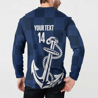 New Zealand Auckland Football Custom Button Sweatshirt Navy Blue City Anchor Sky Tower Symbol - Polynesian Pride